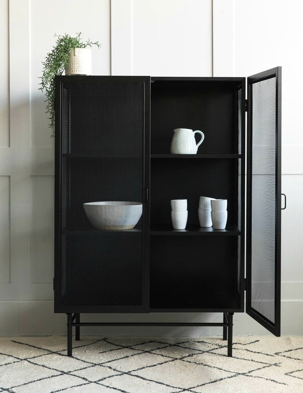 My August Highlights and our Rose and Grey Black Metal Mesh Cabinet